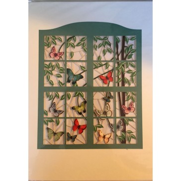Sommerfugle og grønt vindue  -  dobbelt kort med kuvert