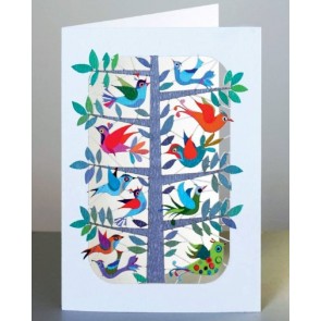 Træ fyldt med fugle -  dobbelt kort med kuvert