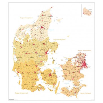 Danmarks kommuner og regioner ( med bynavne, version gul )