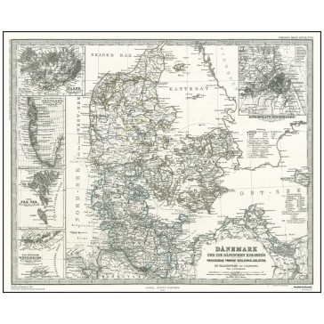 Danmark med kolonier - år 1880 (stort format)