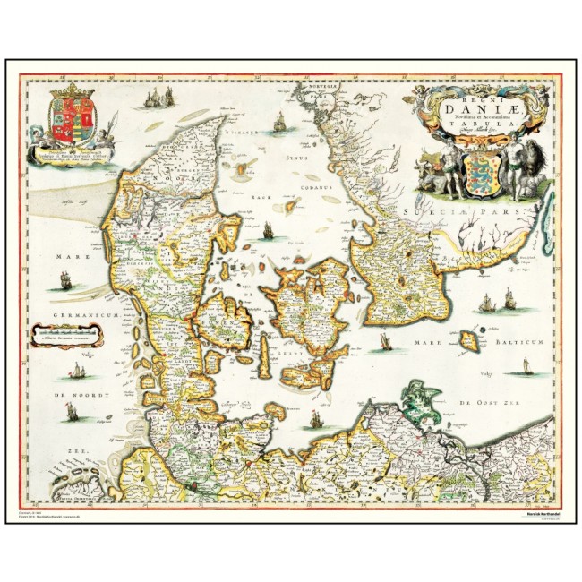 Kurve kant At forurene Danmark, år 1665 - Danmark - Vægkort - Nordisk Korthandel - Nordisk  Korthandel