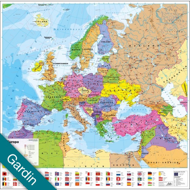 Europa politisk med flag - Vægkort - Korthandel - Nordisk Korthandel