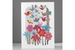 Fugleflok og blomster - dobbelt kort med kuvert