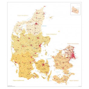Danmarks kommuner og regioner ( med bynavne, version gul )