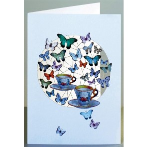 Tekopper og sommerfugle - dobbelt kort med kuvert