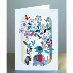 Elefant og blomster - dobbelt kort med kuvert